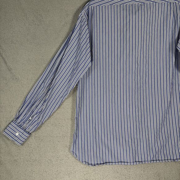 Ralph Lauren Purple Label Dress Shirt Men’s Size 17 Blue White Stripes Italy - Picture 15 of 16
